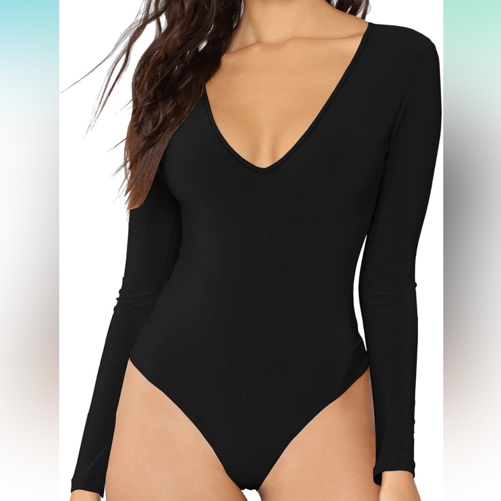 V-Neck Long Sleeve Bodysuit for Women - Sexy & Comfortable Stretchy Tops